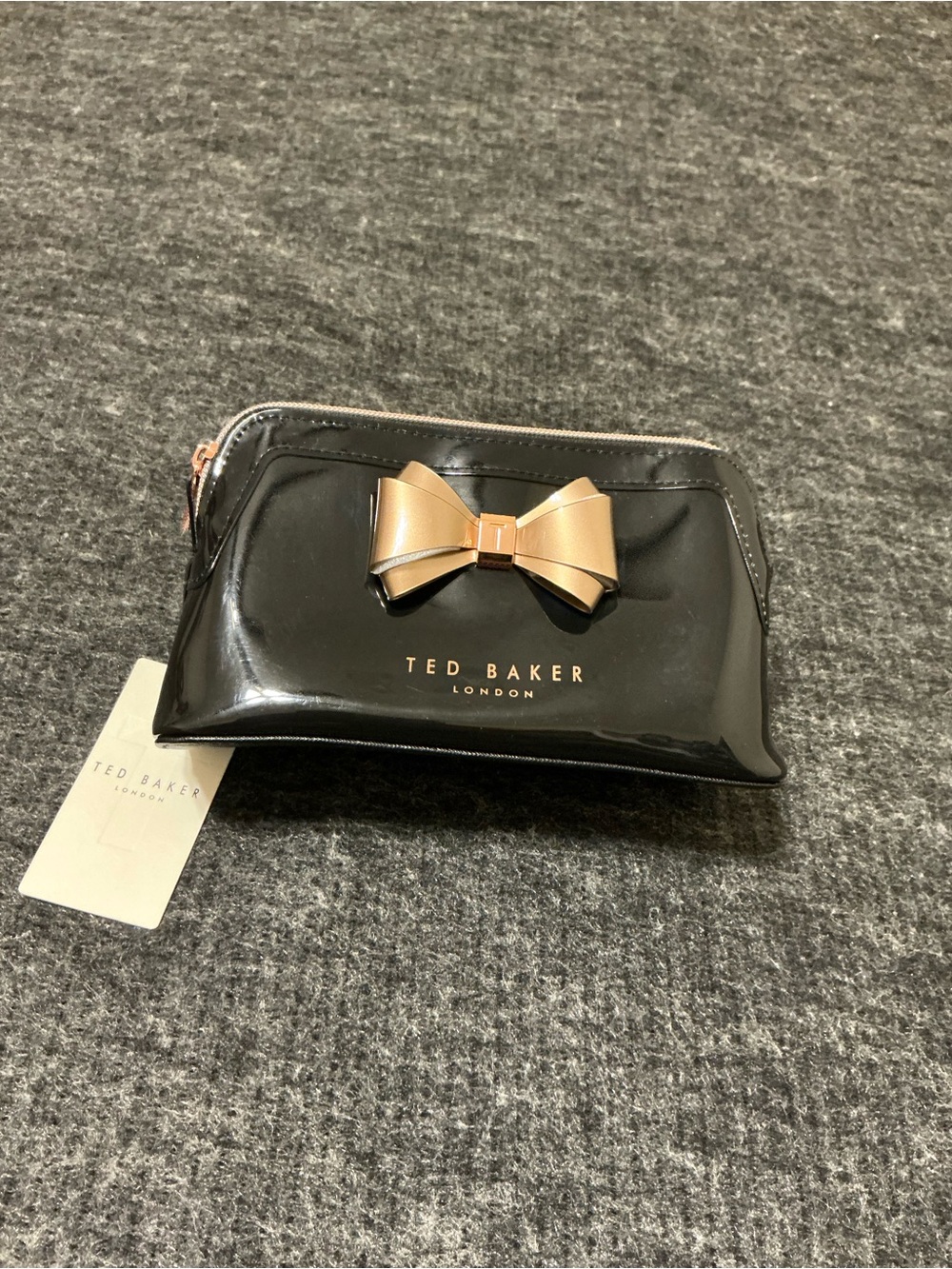 Ted Baker Black Patent Cosmetic Pouch with Gold Bow - Picture 5 of 6